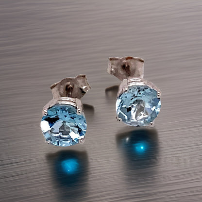 Natural Aquamarine Stud Earrings 14k White Gold 1.0 CTW Certified $590 111539