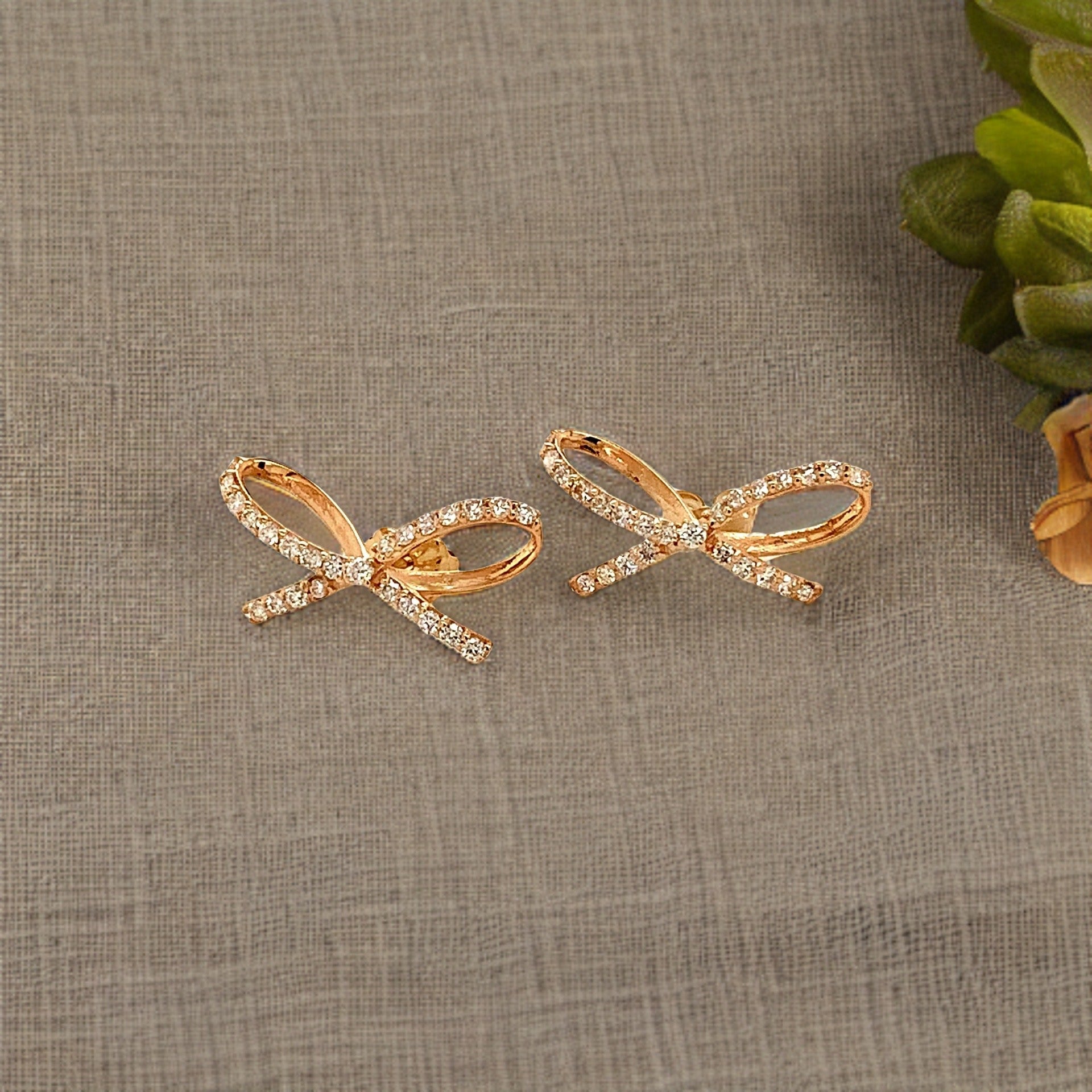 Diamond Bow Stud Earrings 14k Gold 0.5 TCW Certified $3,950 111897 - Certified Fine Jewelry