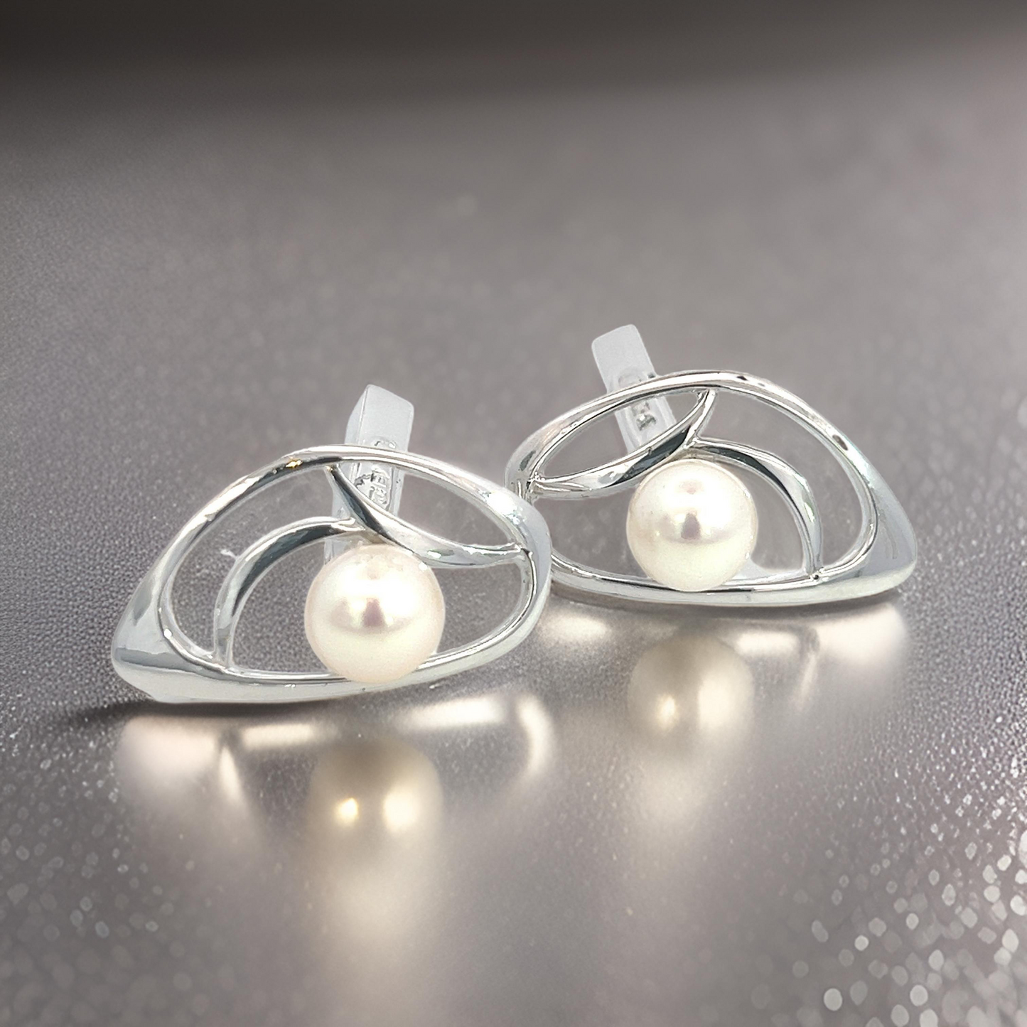 Mikimoto Estate Akoya Pearl Cufflinks Silver 7.5 mm M416