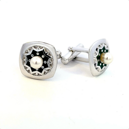 Mikimoto Estate Akoya Pearl Cufflinks Silver 5 mm M417