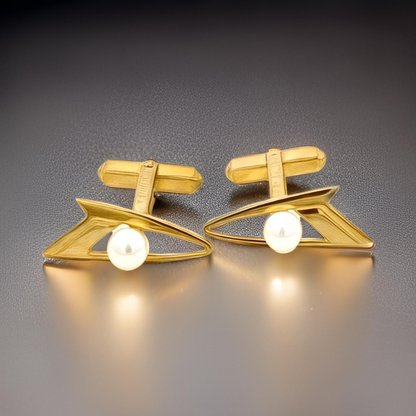 Mikimoto Estate Akoya Pearl Cufflinks Overlay 14k Gold 6 mm M419