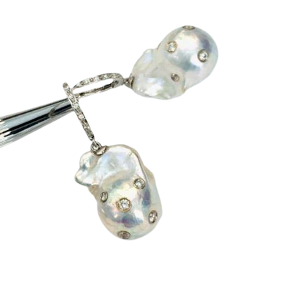 Diamond Fresh Water Pearl Earrings 14k Gold Large 13 mm Certified $4,950 915985 - Certified Fine Jewelry