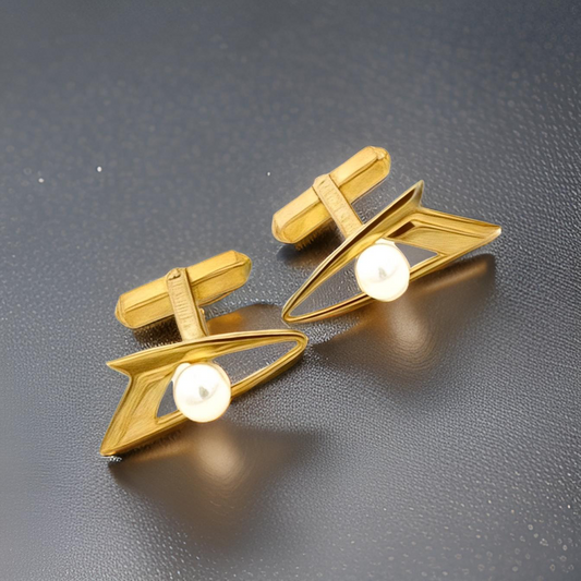 Mikimoto Estate Akoya Pearl Cufflinks Overlay 14k Gold 6 mm M419