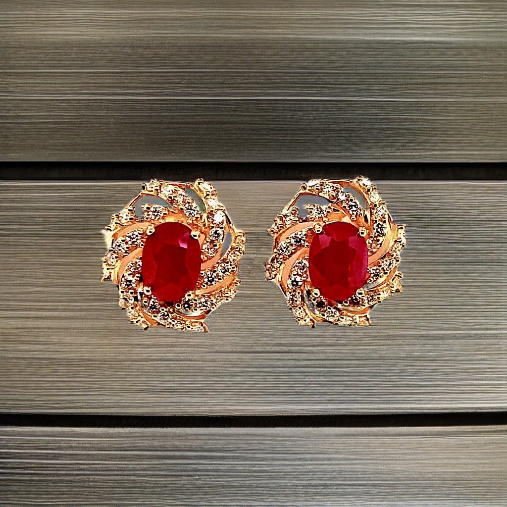 Diamond Ruby Earrings 14k Yellow Gold 3.64 TCW Certified 018671 - Certified Fine Jewelry