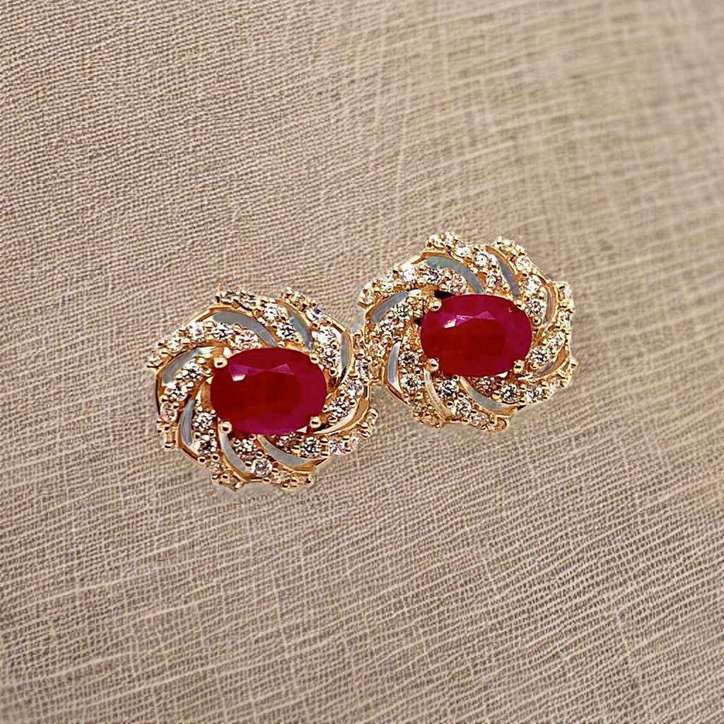 Diamond Ruby Earrings 14k Yellow Gold 3.64 TCW Certified 018671 - Certified Fine Jewelry