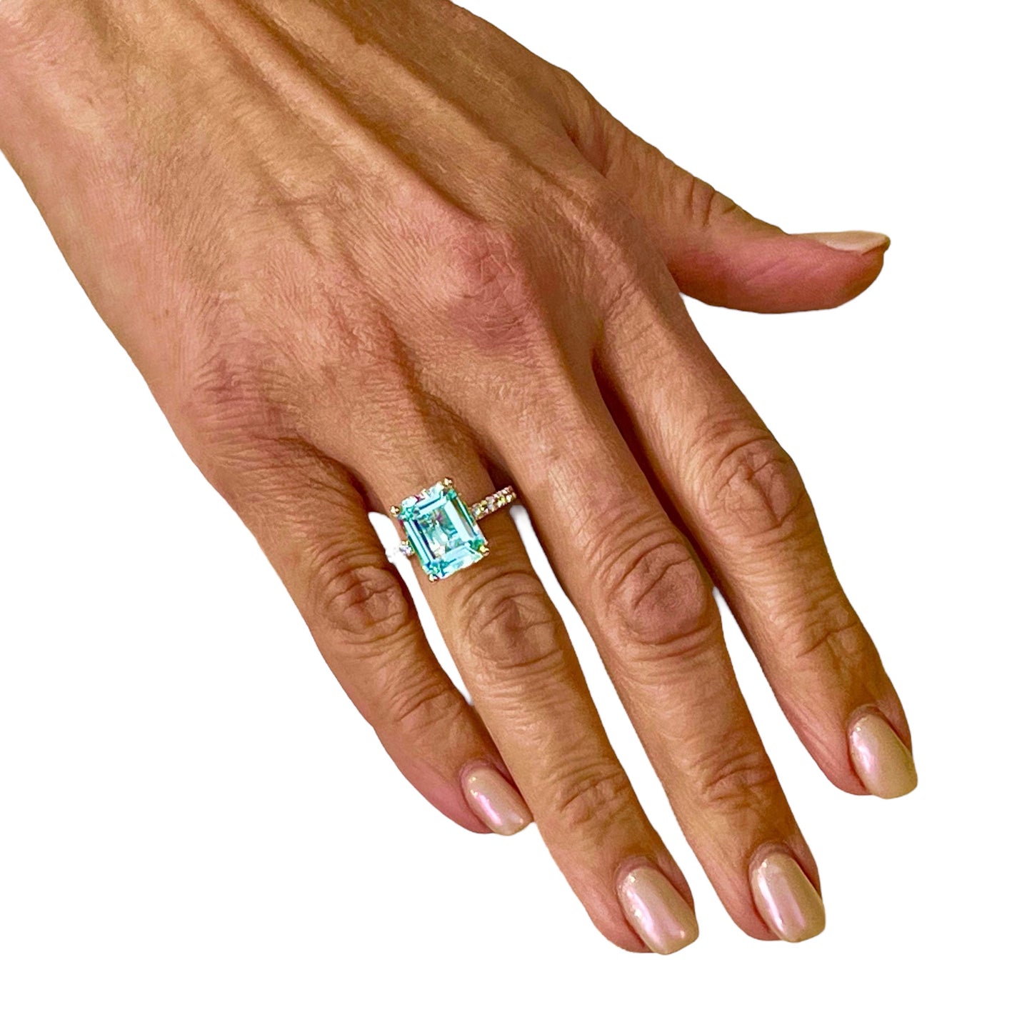 Natural Aquamarine Diamond Ring Size 6.5 14k W Gold 5.78 TCW Certified $4,950 217851