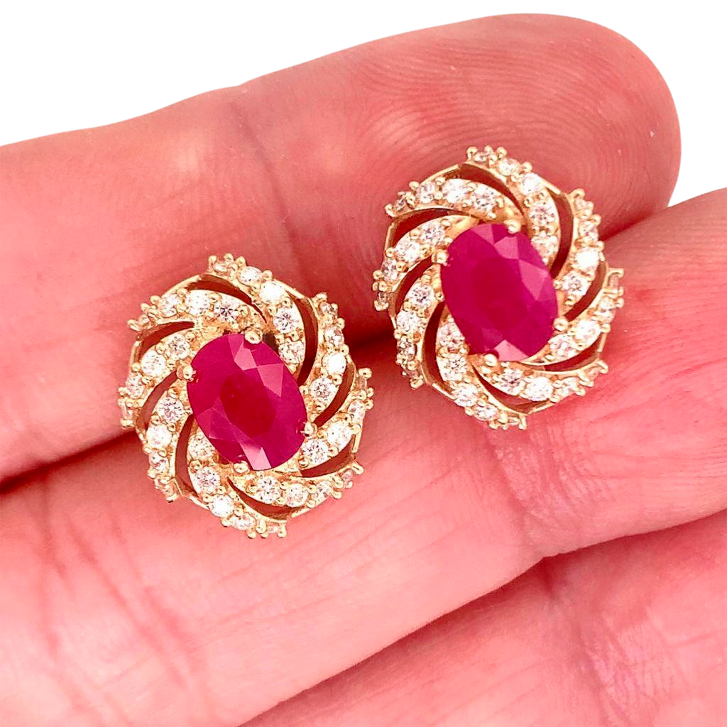 Diamond Ruby Earrings 14k Yellow Gold 3.64 TCW Certified 018671