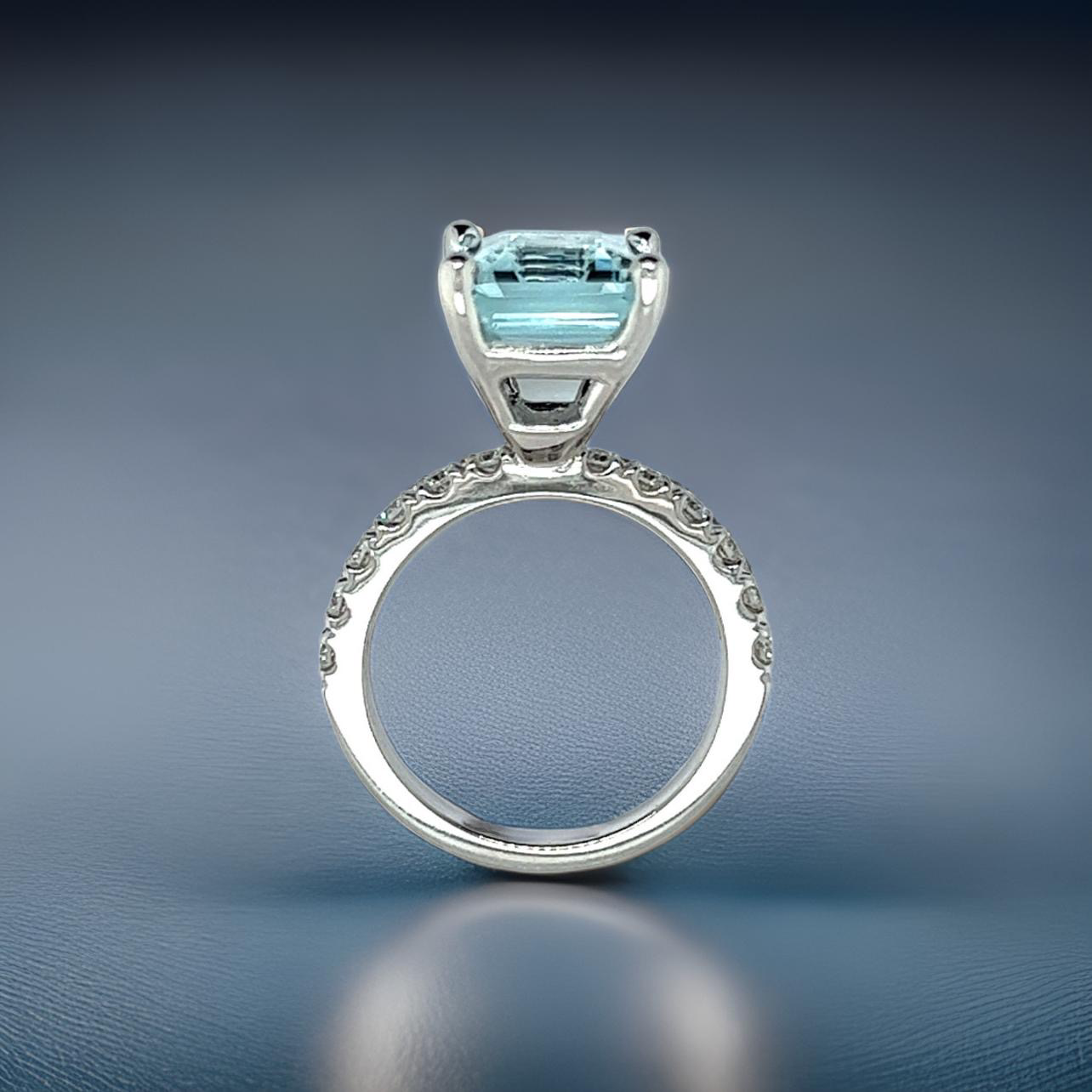 Natural Aquamarine Diamond Ring Size 6.5 14k W Gold 5.78 TCW Certified $4,950 217851