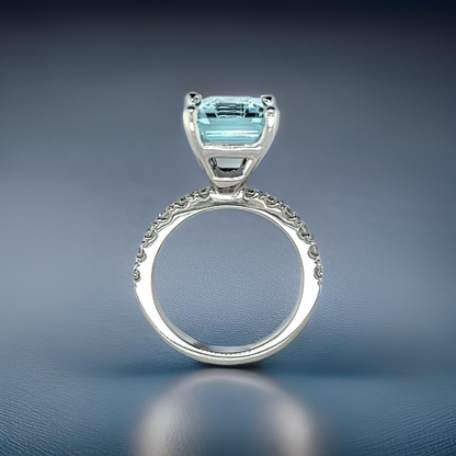 Natural Aquamarine Diamond Ring Size 6.5 14k W Gold 5.78 TCW Certified $4,950 217851