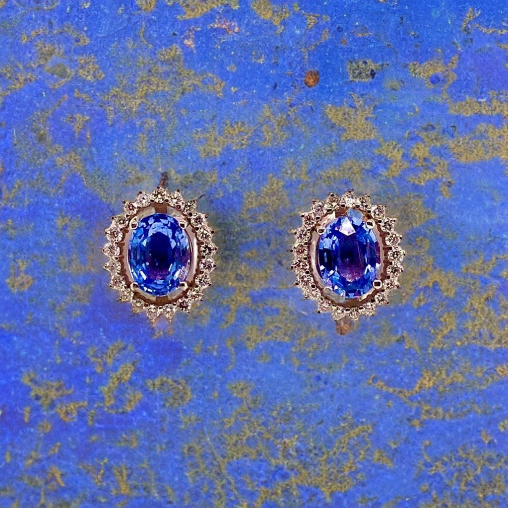 Diamond Sapphire Earrings 14k Gold 3.24 TCW Certified $5,950 018655 - Certified Fine Jewelry
