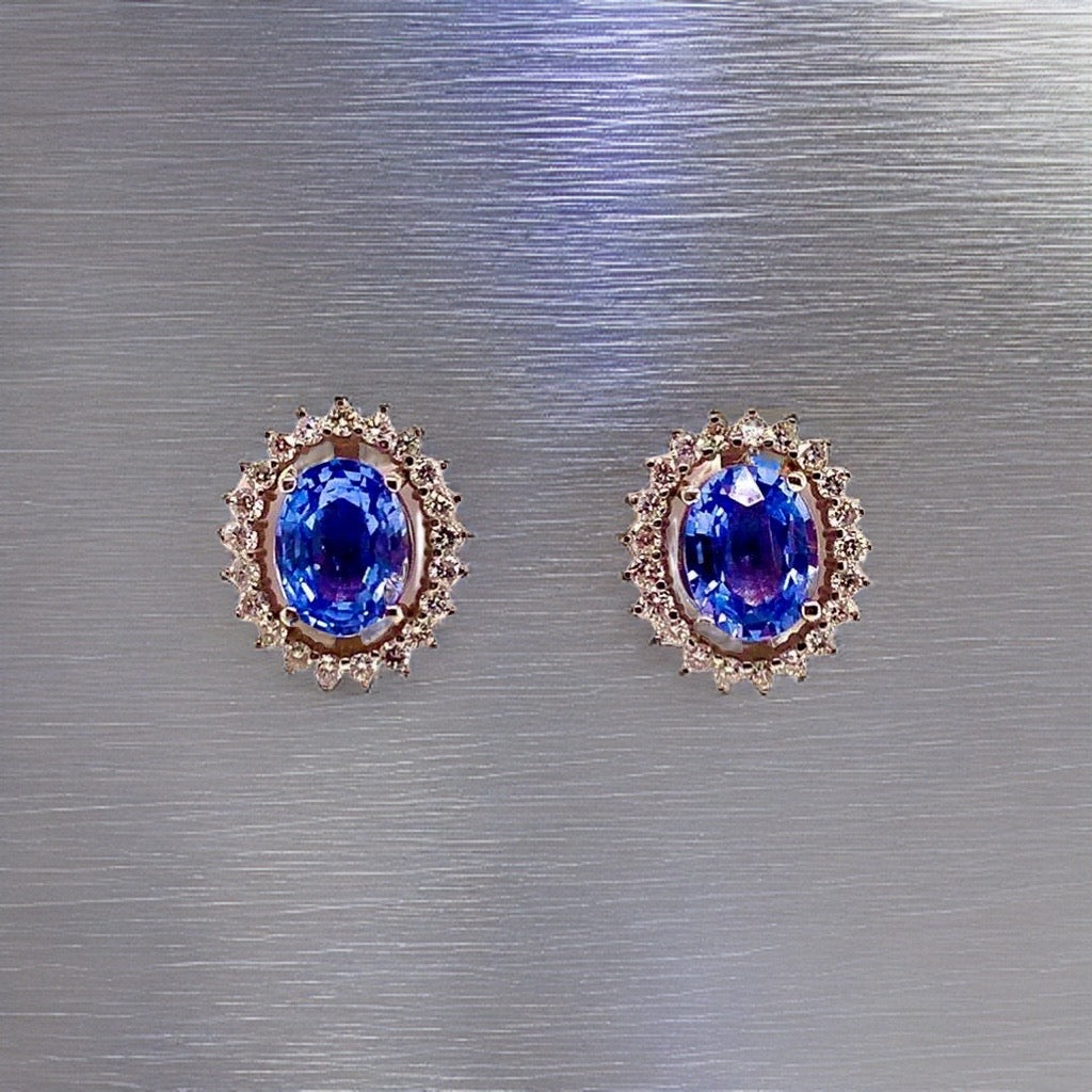 Diamond Sapphire Earrings 14k Gold 3.24 TCW Certified $5,950 018655 - Certified Fine Jewelry