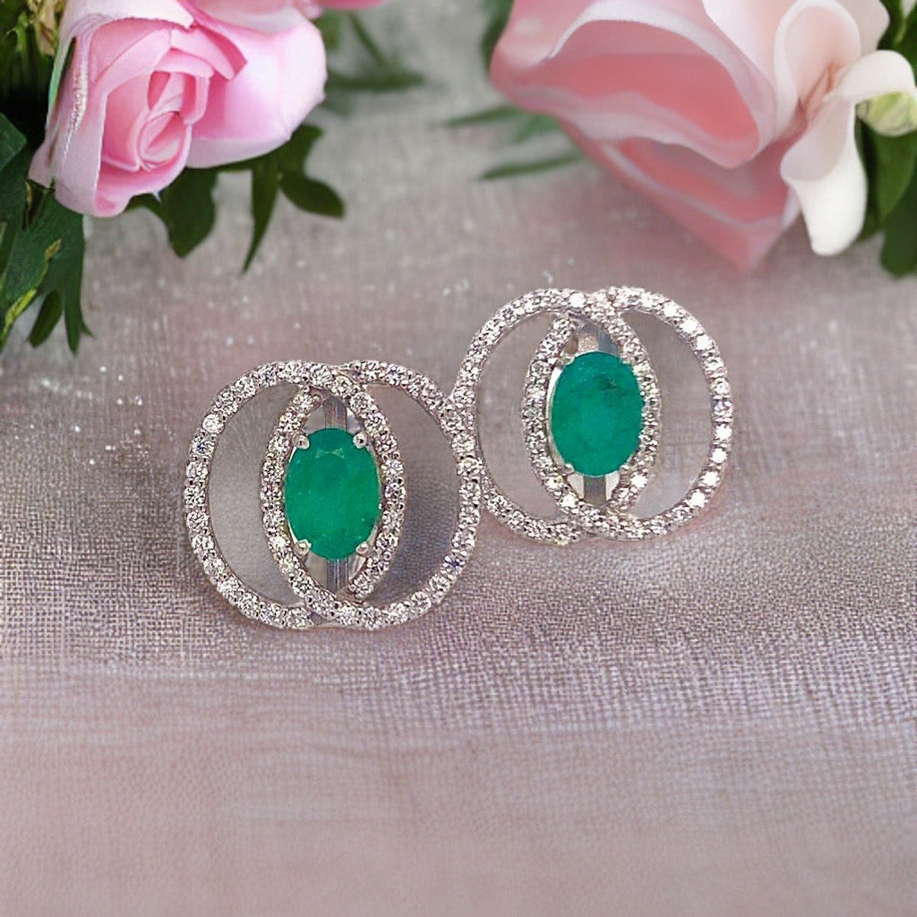 Diamond Emerald Earrings 14k White Gold 2.16 TCW Certified $6,950 018689 - Certified Fine Jewelry