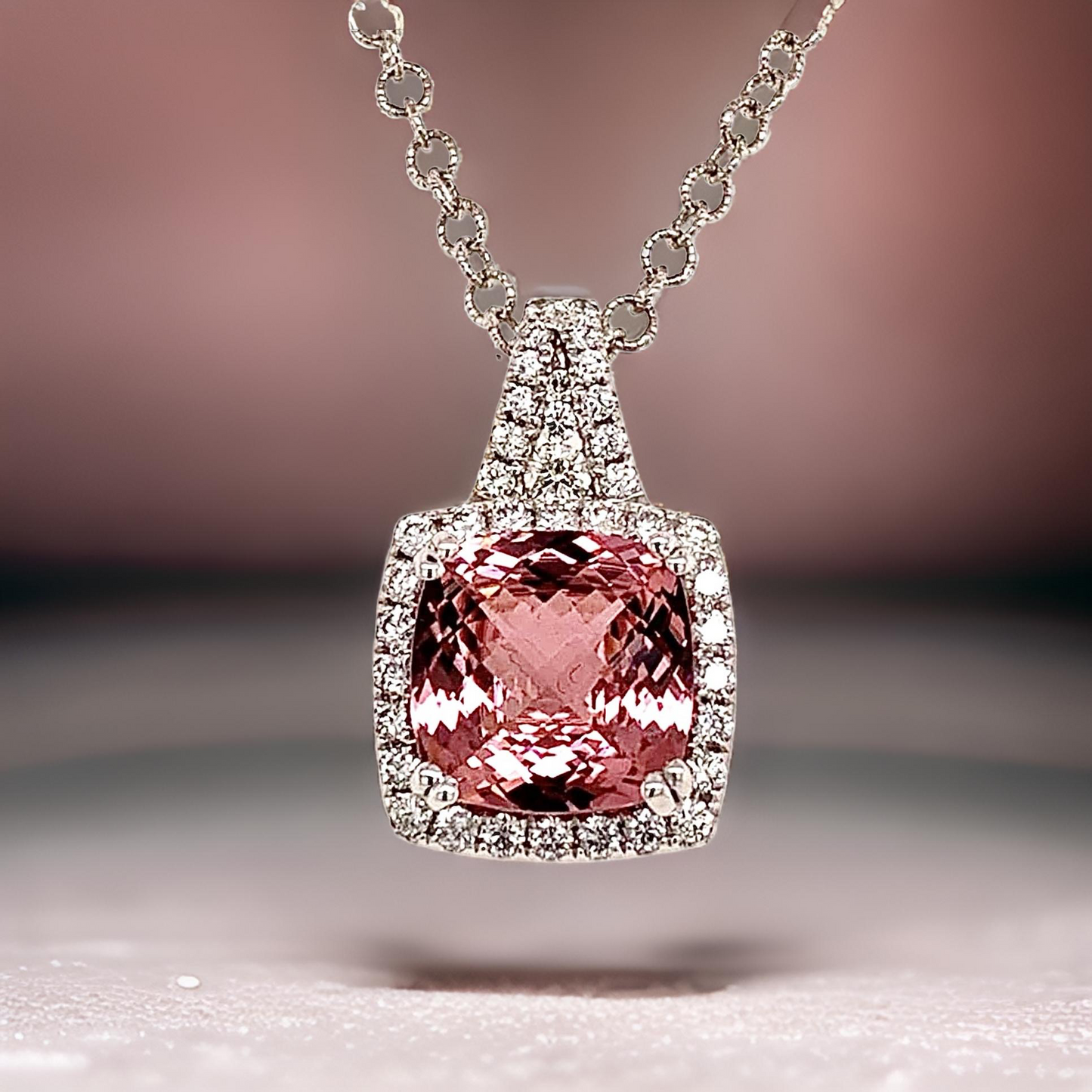 Diamond Rubellite Tourmaline Necklace 5.47 CT 18k Gold Certified $5,590 921150