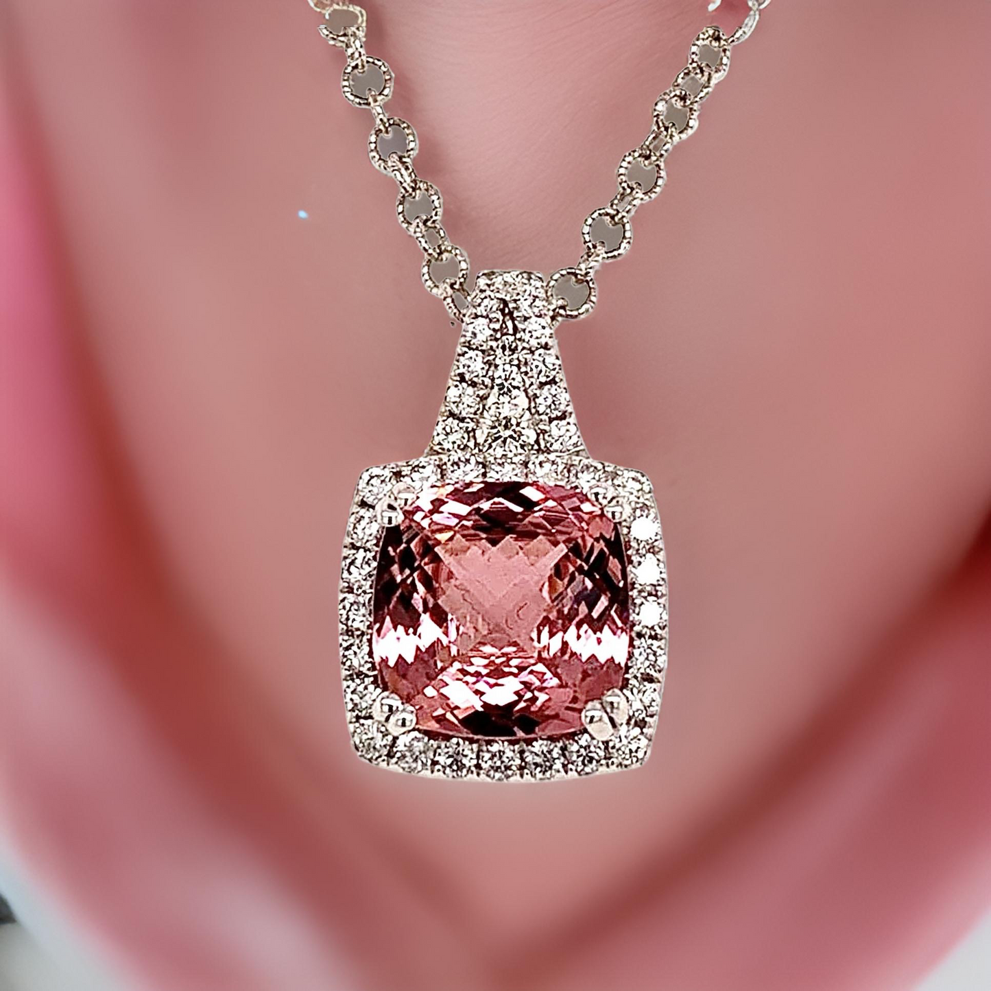 Diamond Rubellite Tourmaline Necklace 5.47 CT 18k Gold Certified $5,590 921150