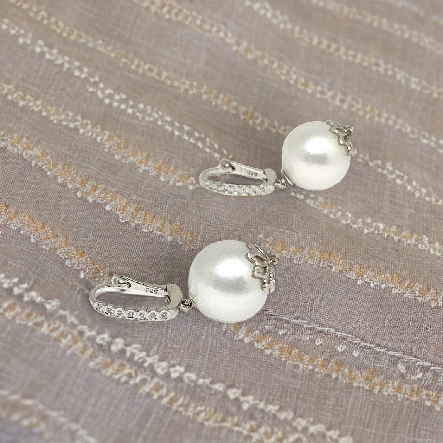 Diamond Large South Sea Pearl Earrings 14k Gold 13 mm Certified $4,950 915306 - Certified Fine Jewelry