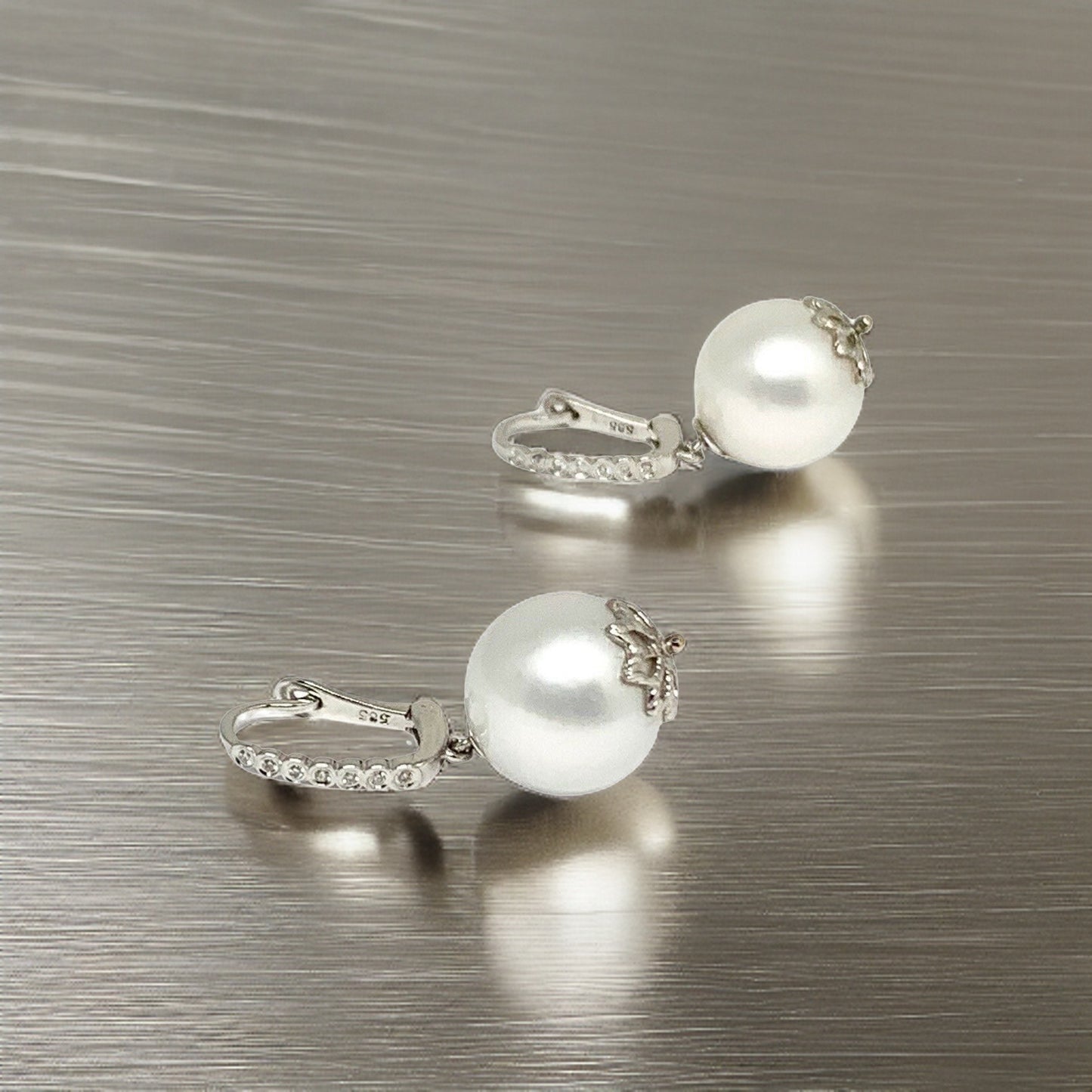 Diamond Large South Sea Pearl Earrings 14k Gold 13 mm Certified $4,950 915306