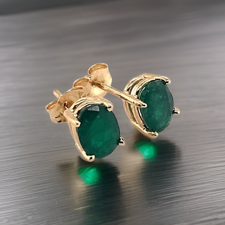 Natural Emerald Earrings 14k Yellow Gold 1.5 TCW Certified $1,895 017933 - Certified Fine Jewelry