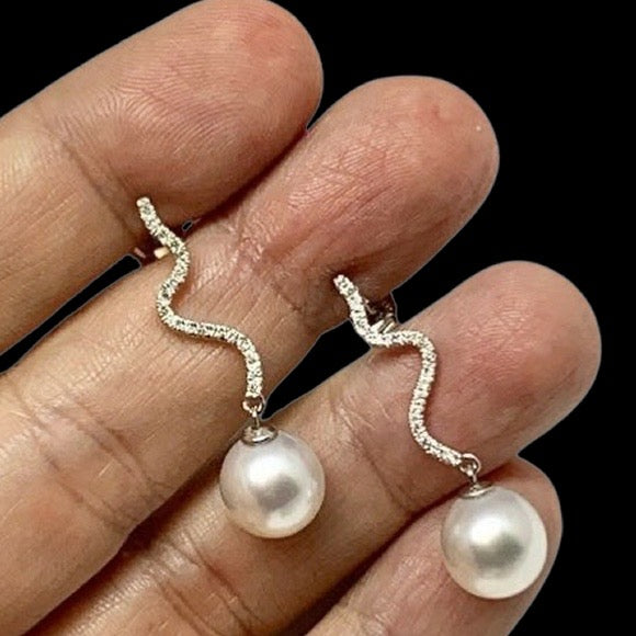 Diamond South Sea Pearl Earrings 14k Gold Large 11.00 mm Certified $4,950 913484 - Certified Fine Jewelry