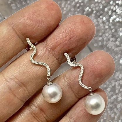 Diamond South Sea Pearl Earrings 14k Gold Large 11.00 mm Certified $4,950 913484 - Certified Fine Jewelry