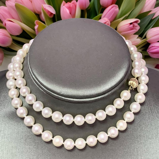 Akoya Pearl Necklace 14 KT YG 8.50 mm 26 IN Certified $7,650 017784