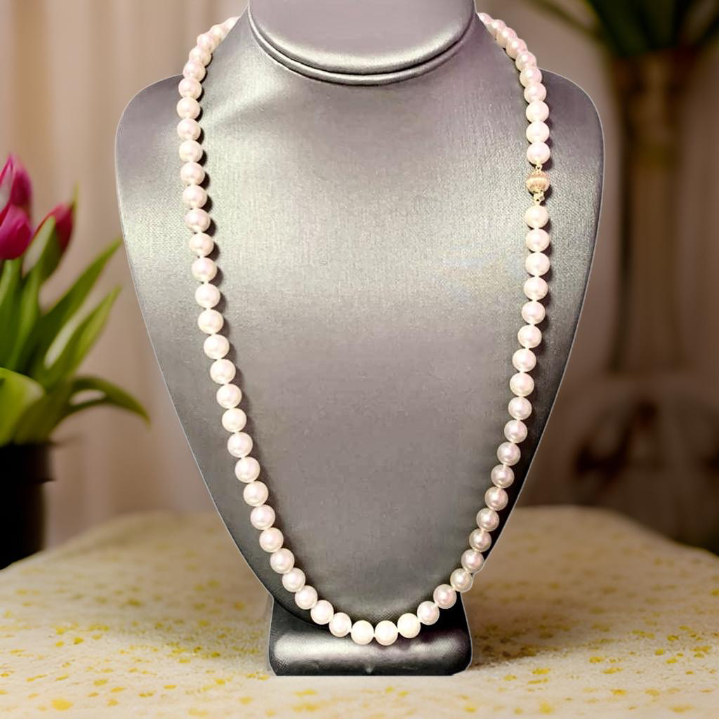 Akoya Pearl Necklace 14 KT YG 8.50 mm 26 IN Certified $7,650 017784