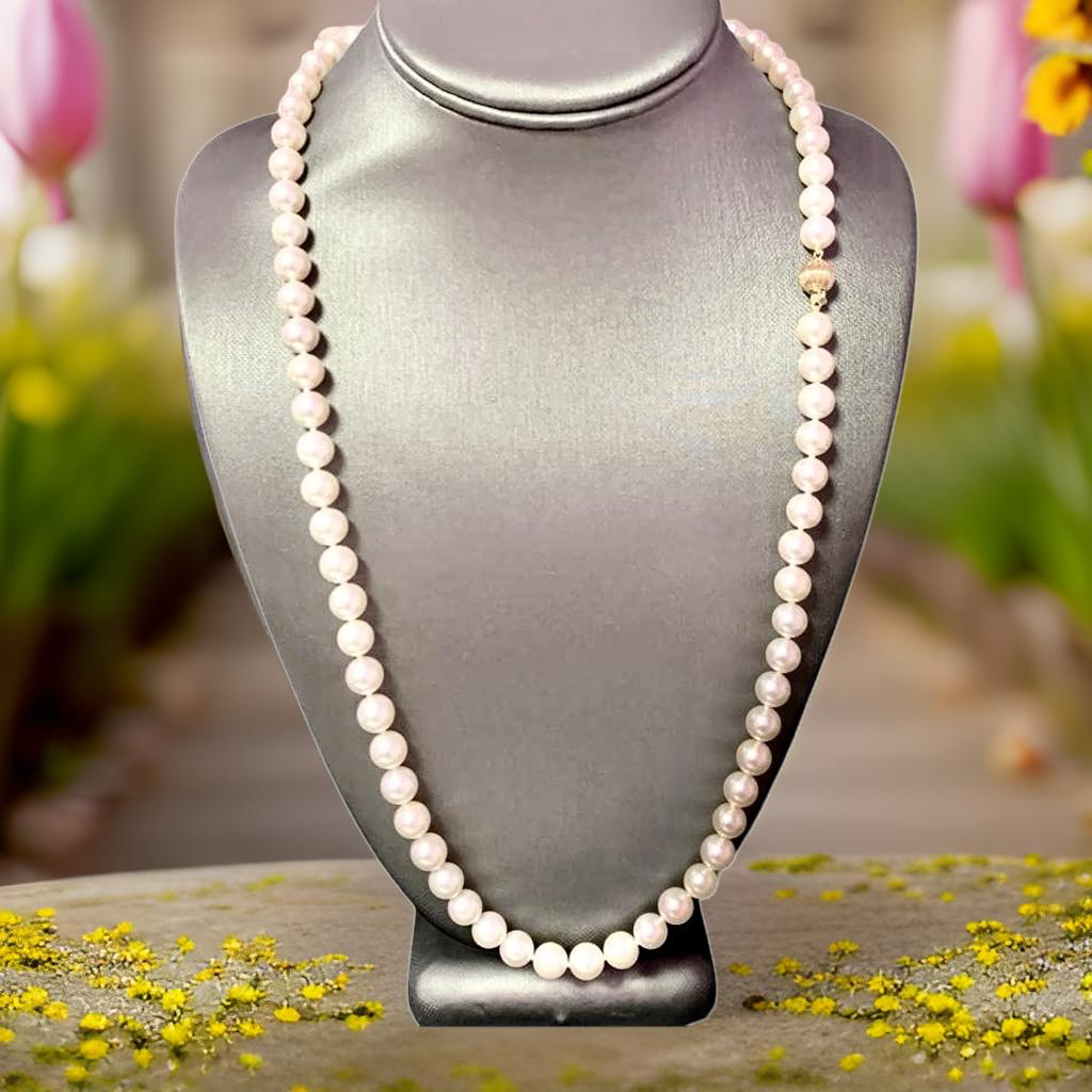 Akoya Pearl Necklace 14 KT YG 8.50 mm 26 IN Certified $7,650 017784