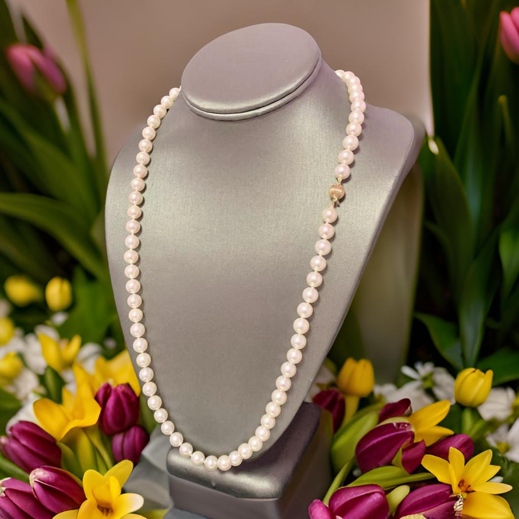 Akoya Pearl Necklace 14 KT YG 8.50 mm 26 IN Certified $7,650 017784