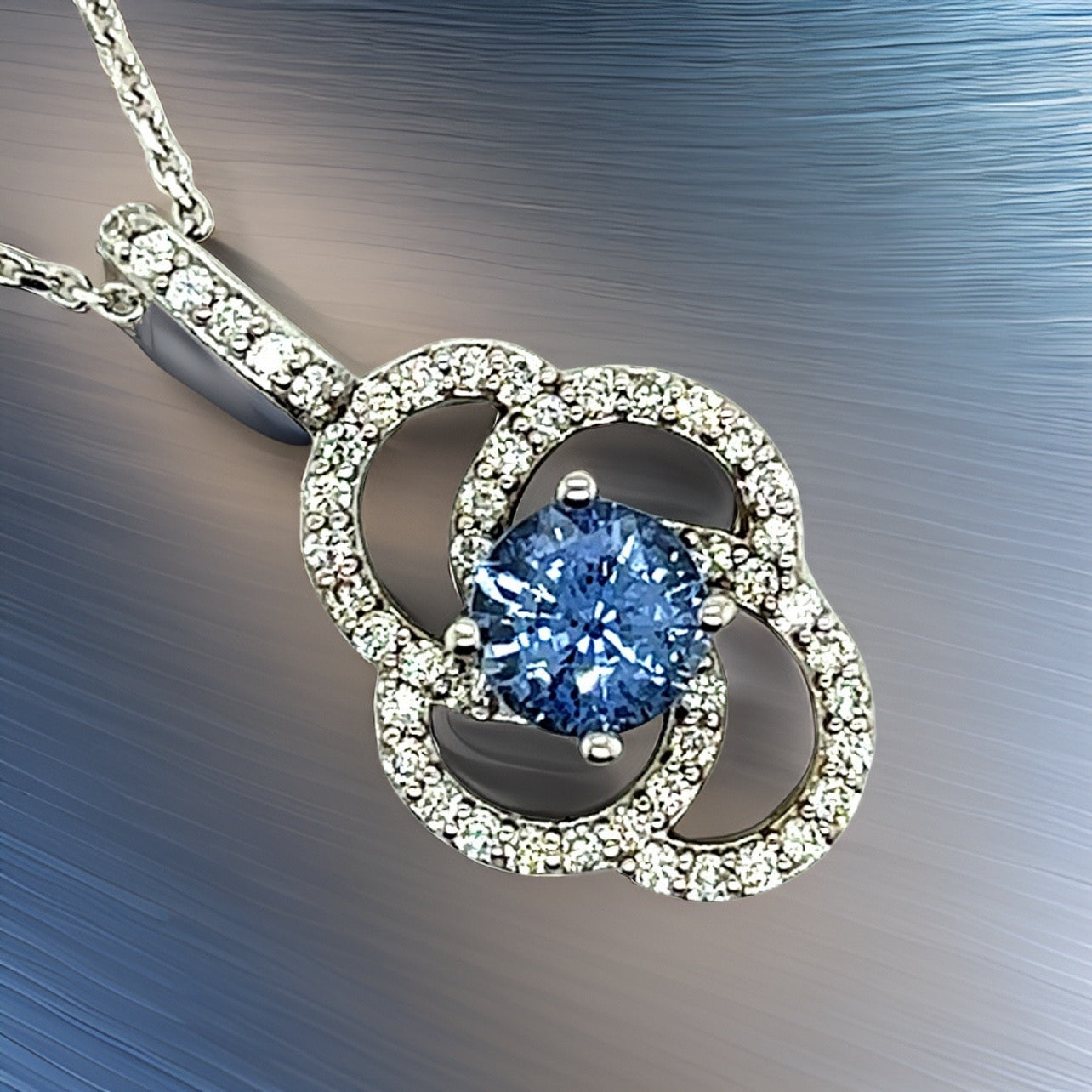 Natural Sapphire Diamond Pendant With Chain 17.5" 14k W Gold 2.17 TCW Certified $4,975 216663 - Certified Fine Jewelry