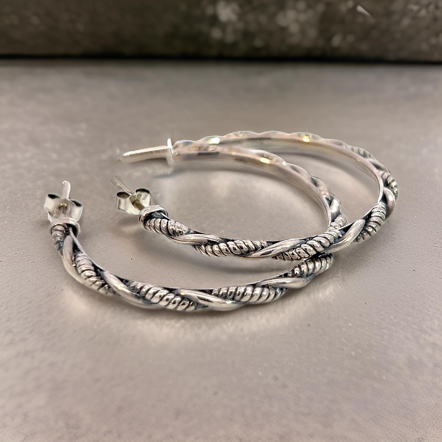 John Hardy Estate "Jai" Hoop Earrings 1.75" Silver JH105