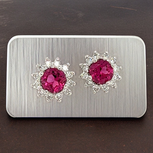 Diamond Rubellite Tourmaline Earrings 14k Gold 1.36 TCW Certified $3,950 211348 - Certified Fine Jewelry