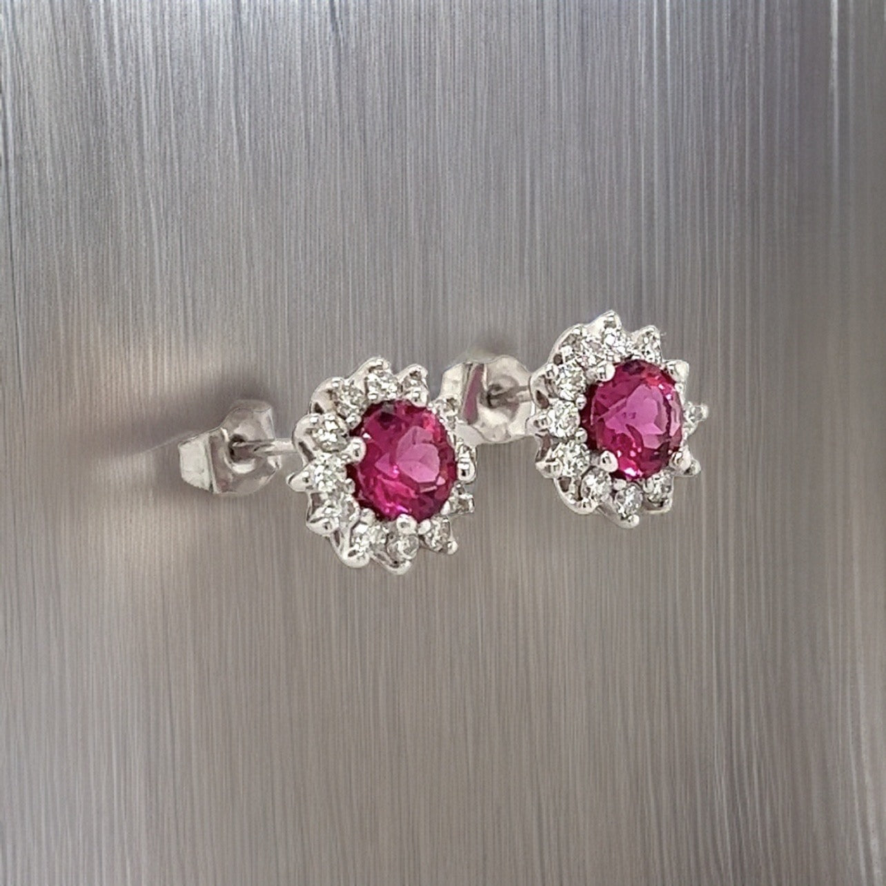 Diamond Rubellite Tourmaline Earrings 14k Gold 1.36 TCW Certified $3,950 211348 - Certified Fine Jewelry