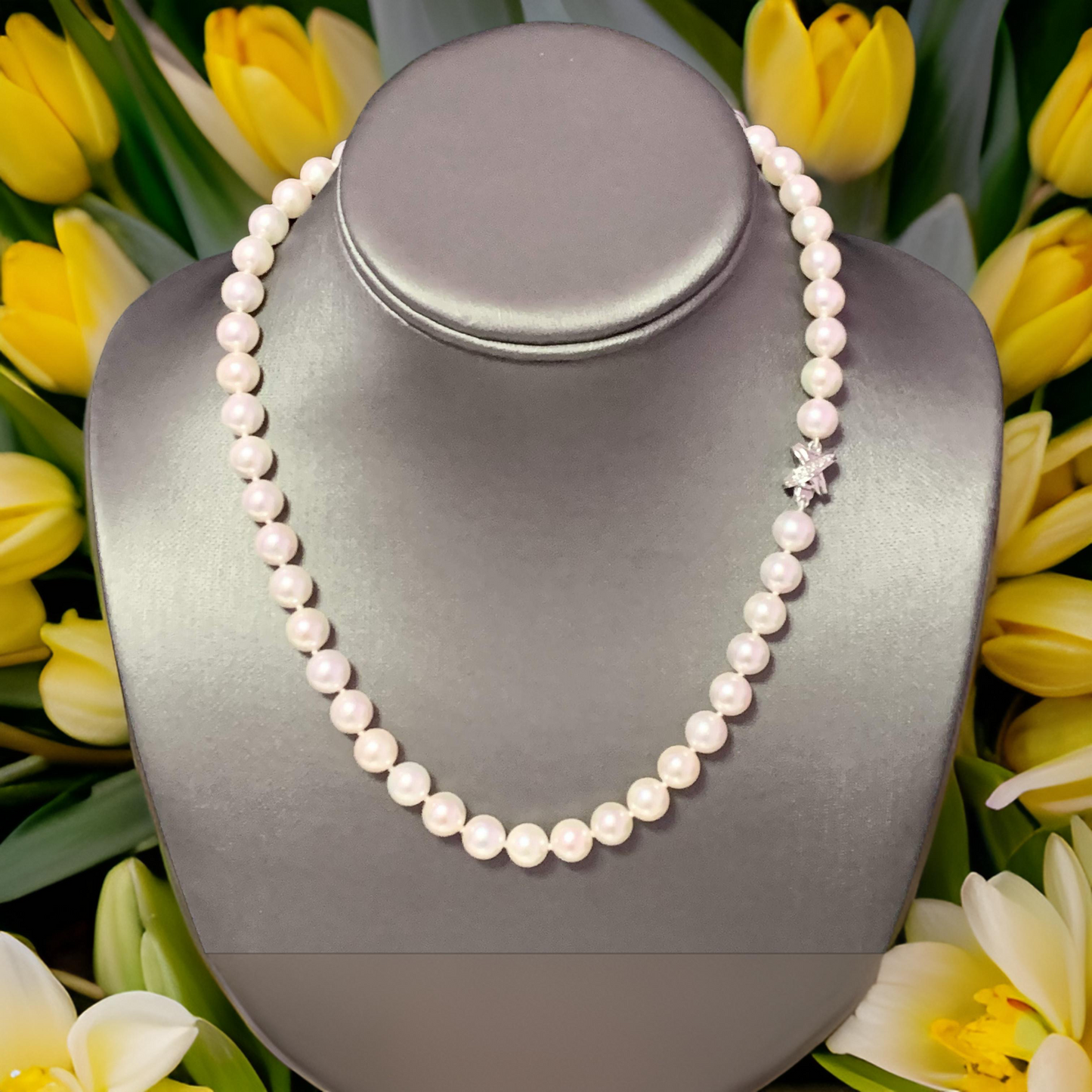 Akoya Pearl Necklace 14k White Gold 17" 8.5 mm Certified $4,990 114458