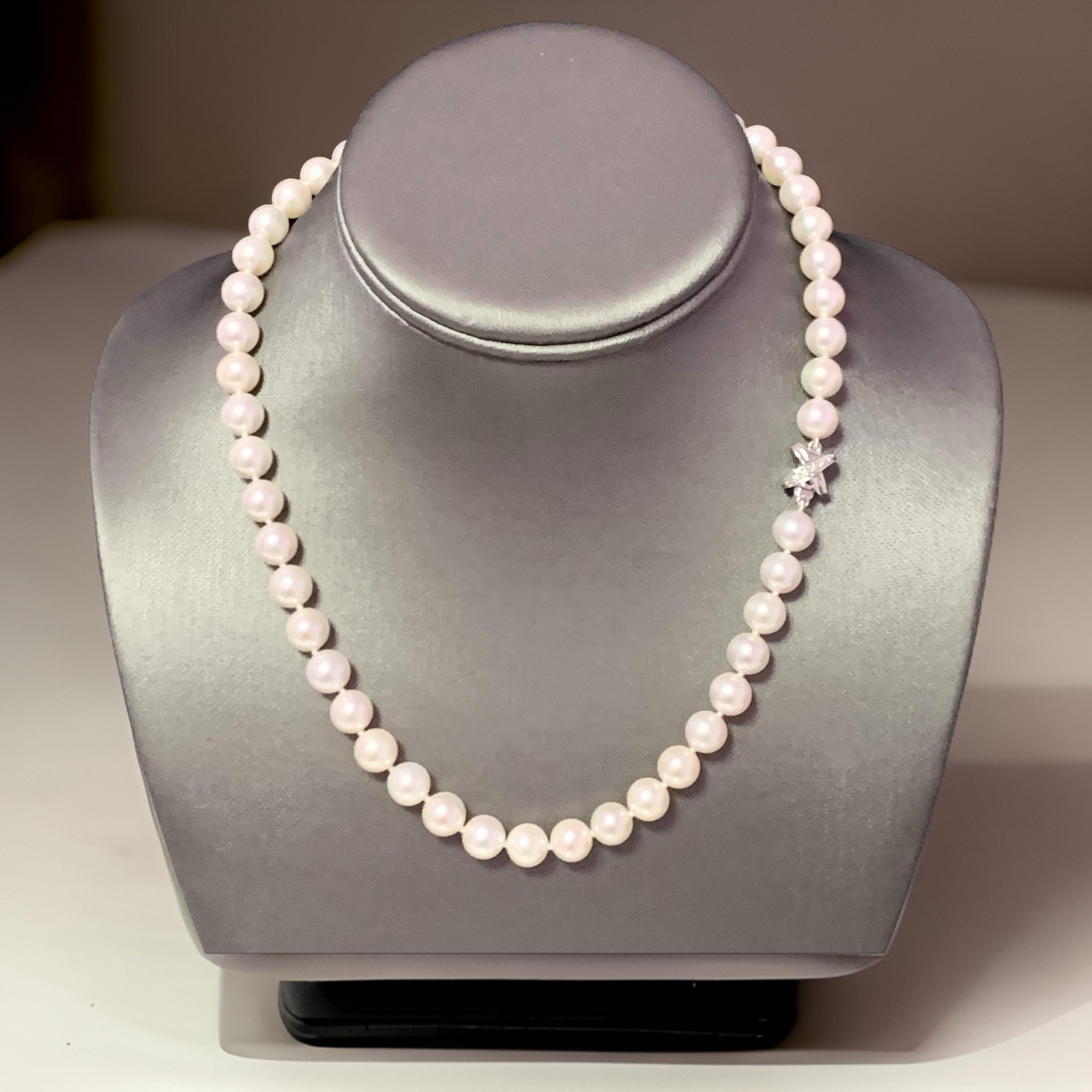 Akoya Pearl Necklace 14k White Gold 17" 8.5 mm Certified $4,990 114458