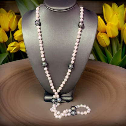 Akoya Tahitian Pearl Diamond Sapphire Necklace 14k Gold Certified $6,950 114992