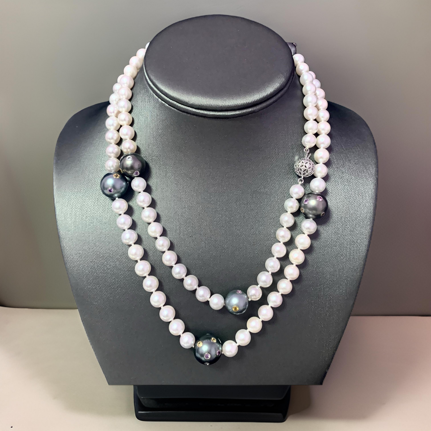 Akoya Tahitian Pearl Diamond Sapphire Necklace 14k Gold Certified $6,950 114992