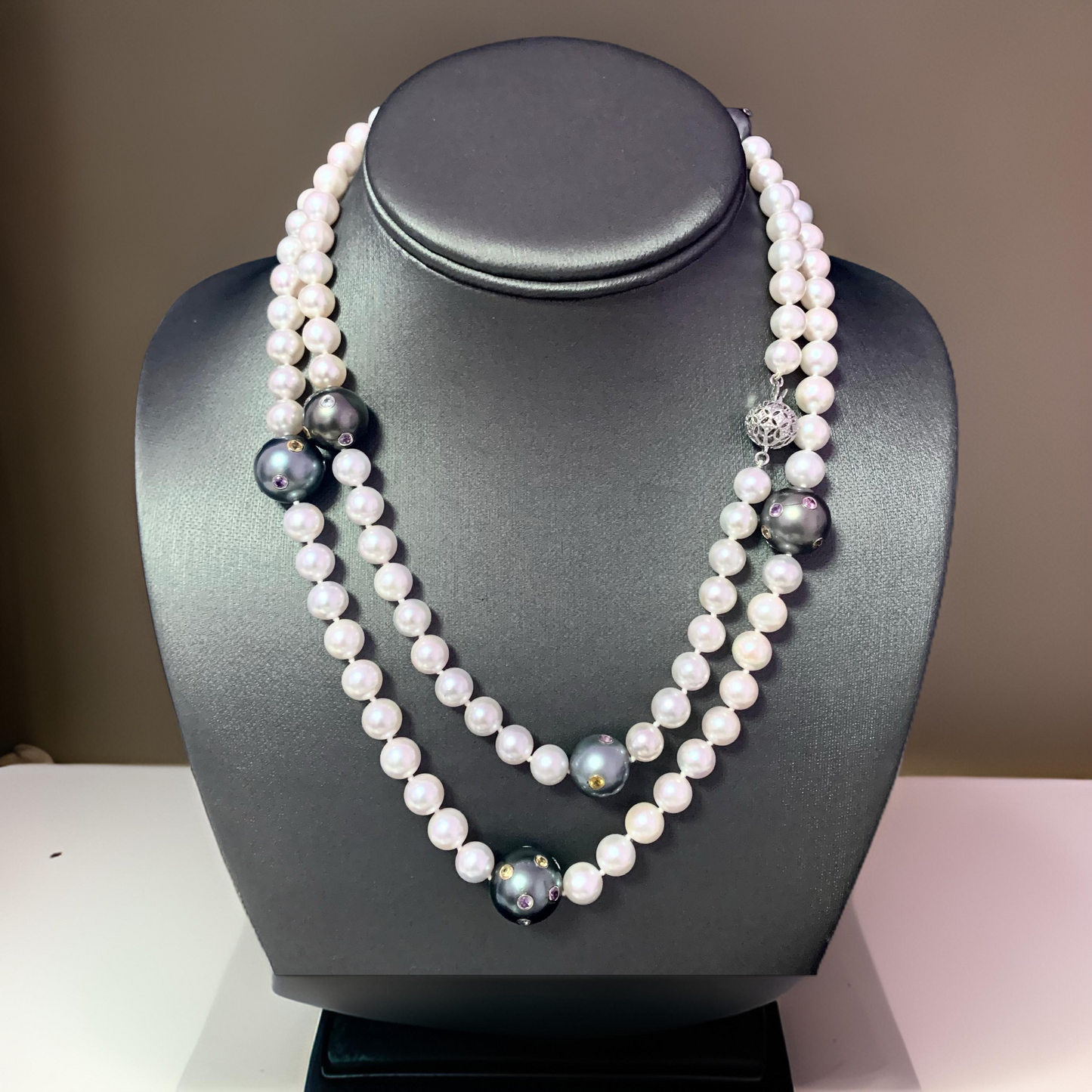 Akoya Tahitian Pearl Diamond Sapphire Necklace 14k Gold Certified $6,950 114992