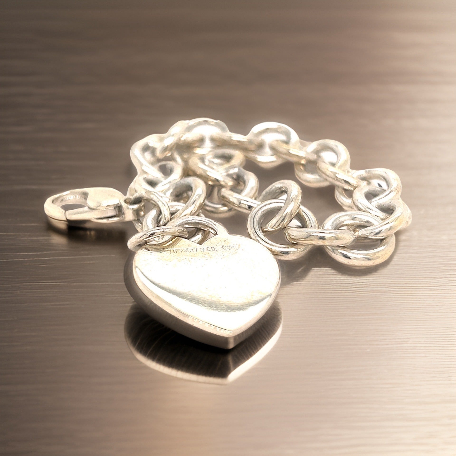 Tiffany & Co Estate Heart Bracelet 7.5" Sterling Silver TIF580 - Certified Fine Jewelry
