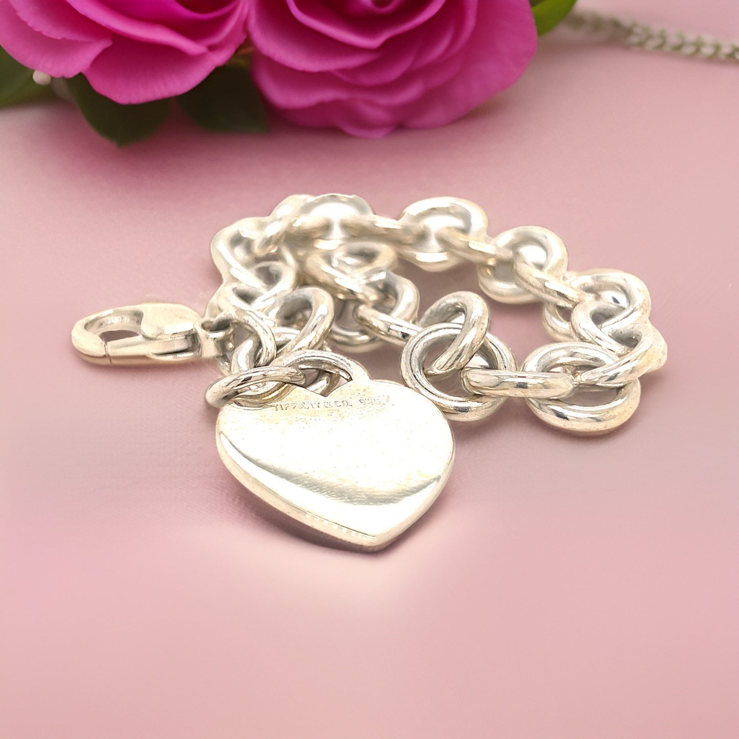 Tiffany & Co Estate Heart Bracelet 7.5" Sterling Silver TIF580