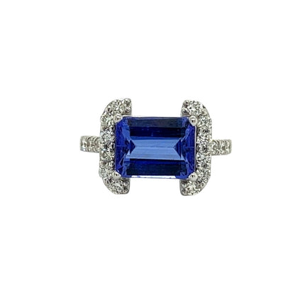 Natural Tanzanite Diamond Ring Size 6.5 14k W Gold 3.89 TCW Certified $4,790 217841