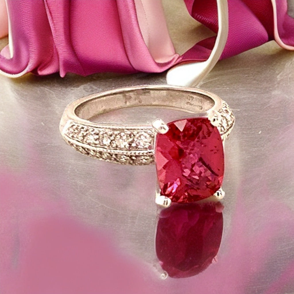 Diamond Tourmaline Rubellite Ring 6.75 14k Gold 4.10 TCW Women Certified $4,600 911206 - Certified Fine Jewelry
