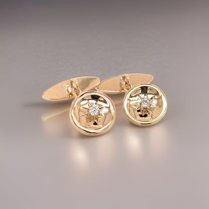 Diamond 14 Kt Gold Cufflinks Certified $1,790 013379 - Certified Fine Jewelry