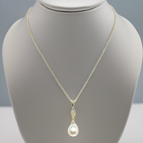 Diamond South Sea Pearl Necklace 12.77 mm 14k Gold Italy Certified $1,290 816015