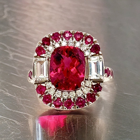 Tourmaline Ruby Sapphire Diamond Ring 14k Gold 5.1 TCW GIA Certified $12,750 210737 - Certified Fine Jewelry