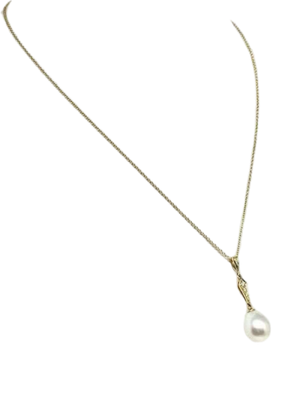 Diamond South Sea Pearl Necklace 12.77 mm 14k Gold Italy Certified $1,290 816015 - Certified Fine Jewelry