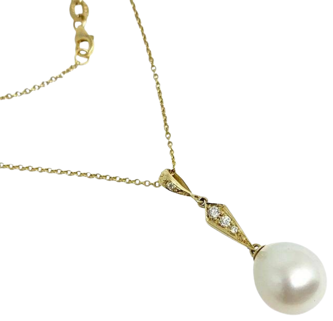 Diamond South Sea Pearl Necklace 12.77 mm 14k Gold Italy Certified $1,290 816015 - Certified Fine Jewelry