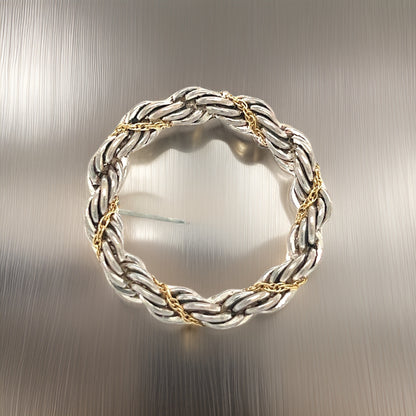 Tiffany & Co Estate Circle Wreath Brooch 18k G + Silver TIF429