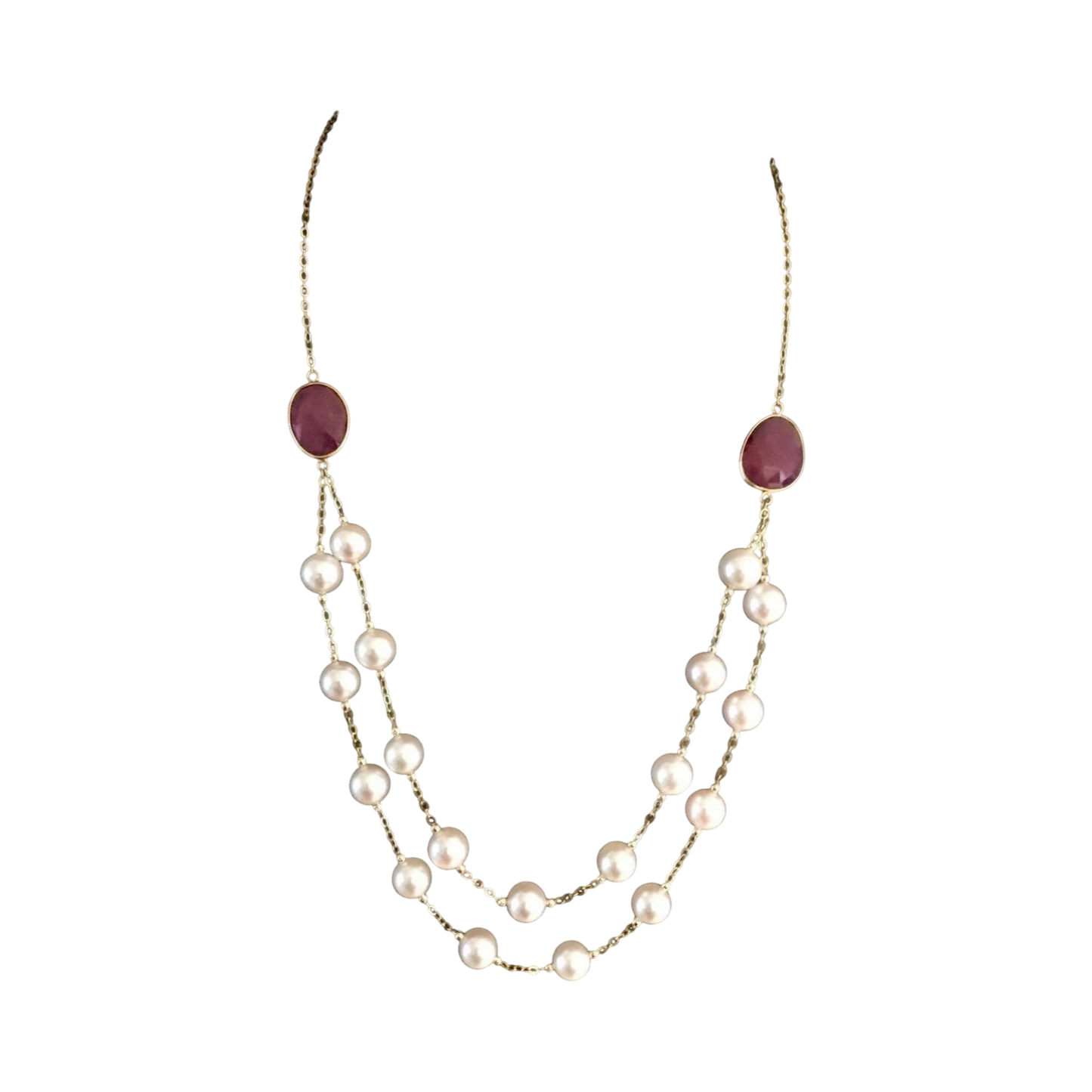 Akoya Pearl Ruby Necklace 14k Gold 7.80 mm 19 3/4" Certified $2,450 820424