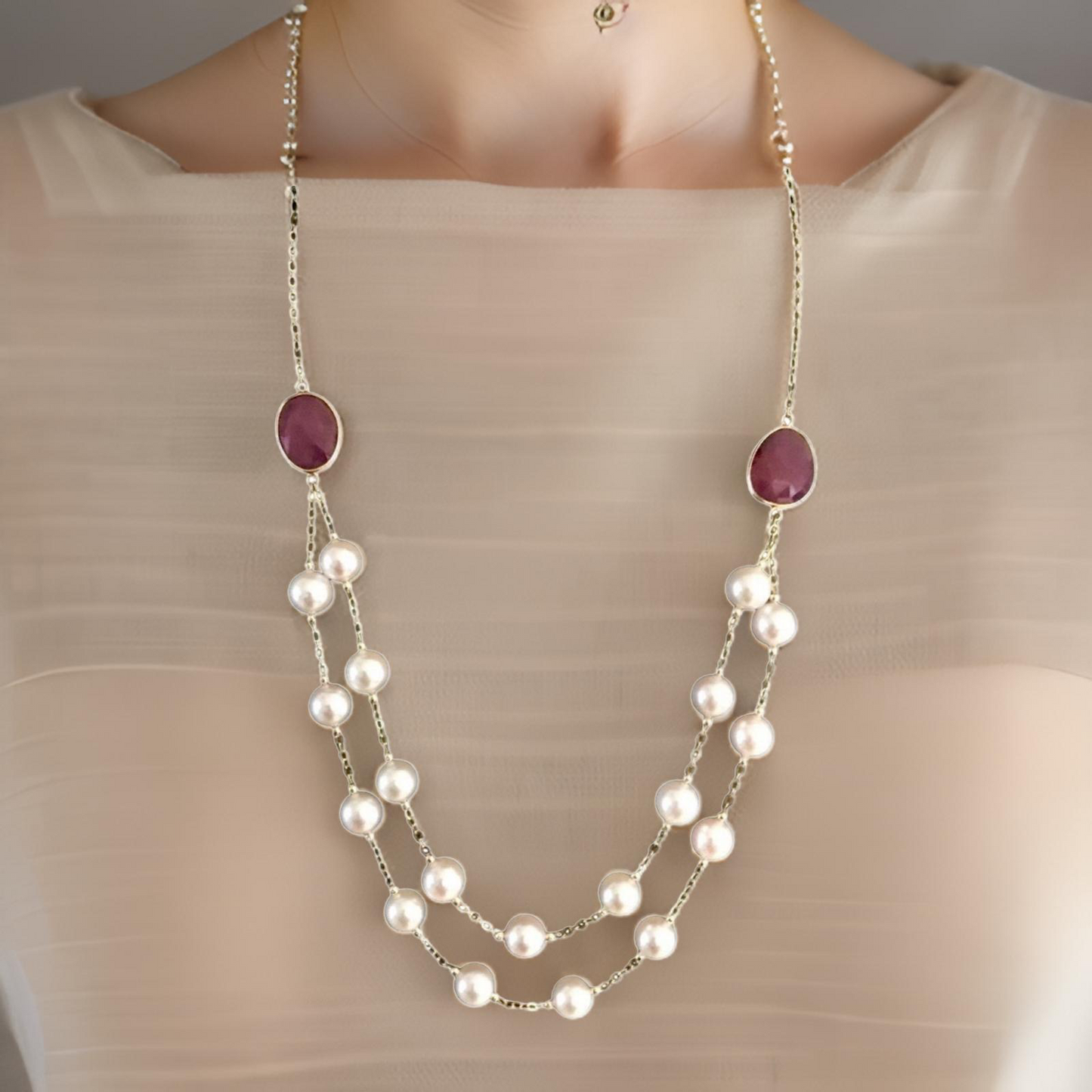 Akoya Pearl Ruby Necklace 14k Gold 7.80 mm 19 3/4" Certified $2,450 820424