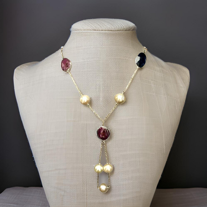 South Sea Pearl Ruby Sapphire Necklace 14k Gold Italy Certified $3,450 820427