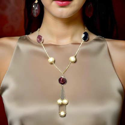 South Sea Pearl Ruby Sapphire Necklace 14k Gold Italy Certified $3,450 820427